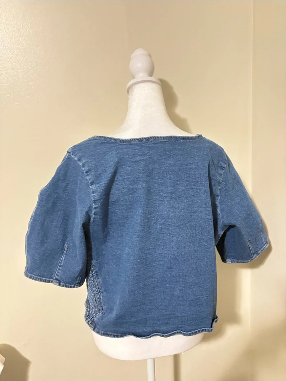 Old Navy Blue Square-Neck Puff Sleeve Denim Top